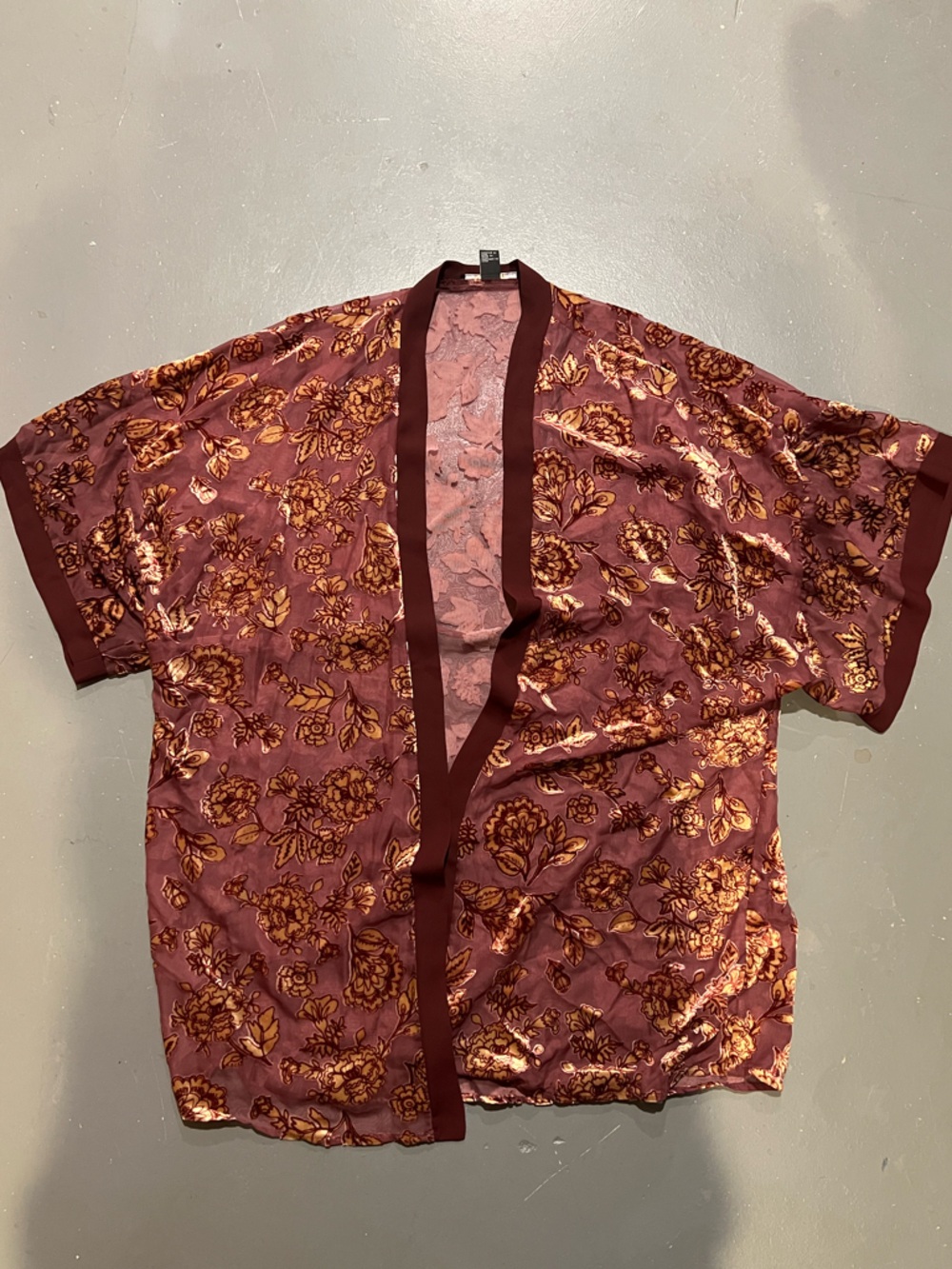 Vintage Forever 21 Burgundy and Gold Floral Chemise